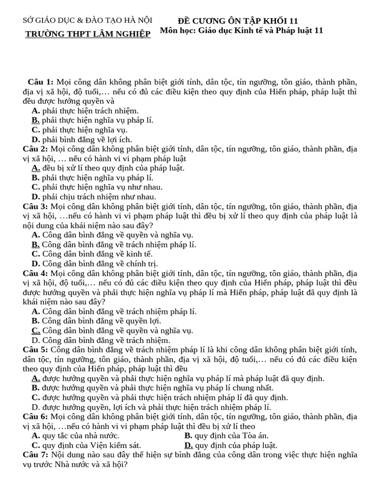 Đề Cương Ôn Tập Khối 11 Gk 2 Năm 23 - 24 | PDF