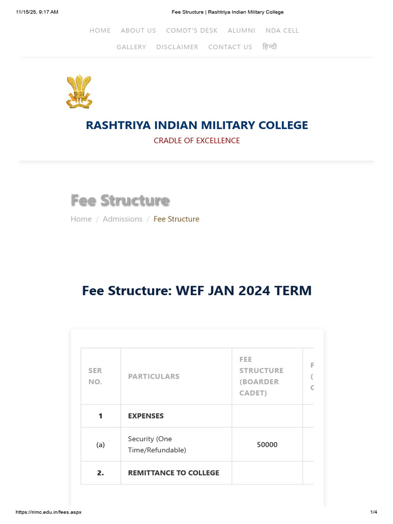 RIMC Fee Structure | PDF | British India | Military Education And Training