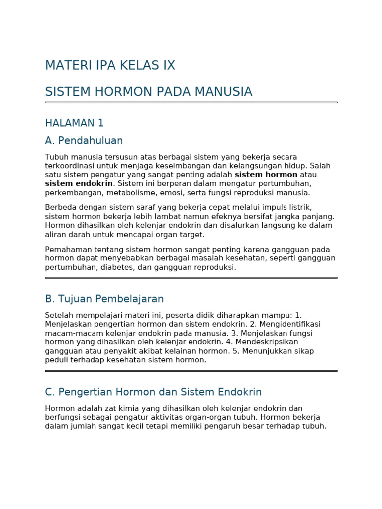 Materi Ipa Kelas Ix - Sistem Hormon Manusia | PDF
