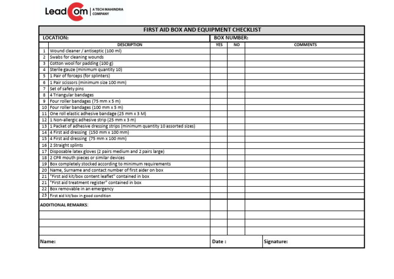 First Aid Checklist | PDF