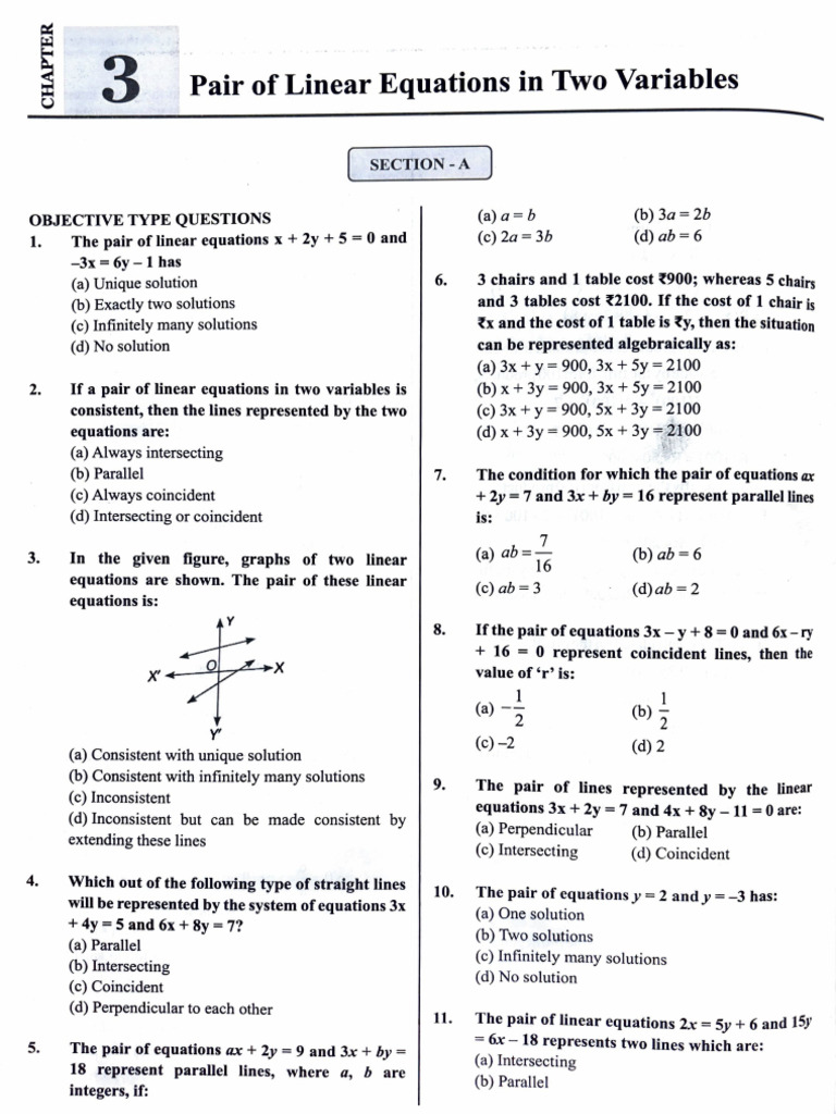 Pair of Linear Equations in Two Variables | PDF