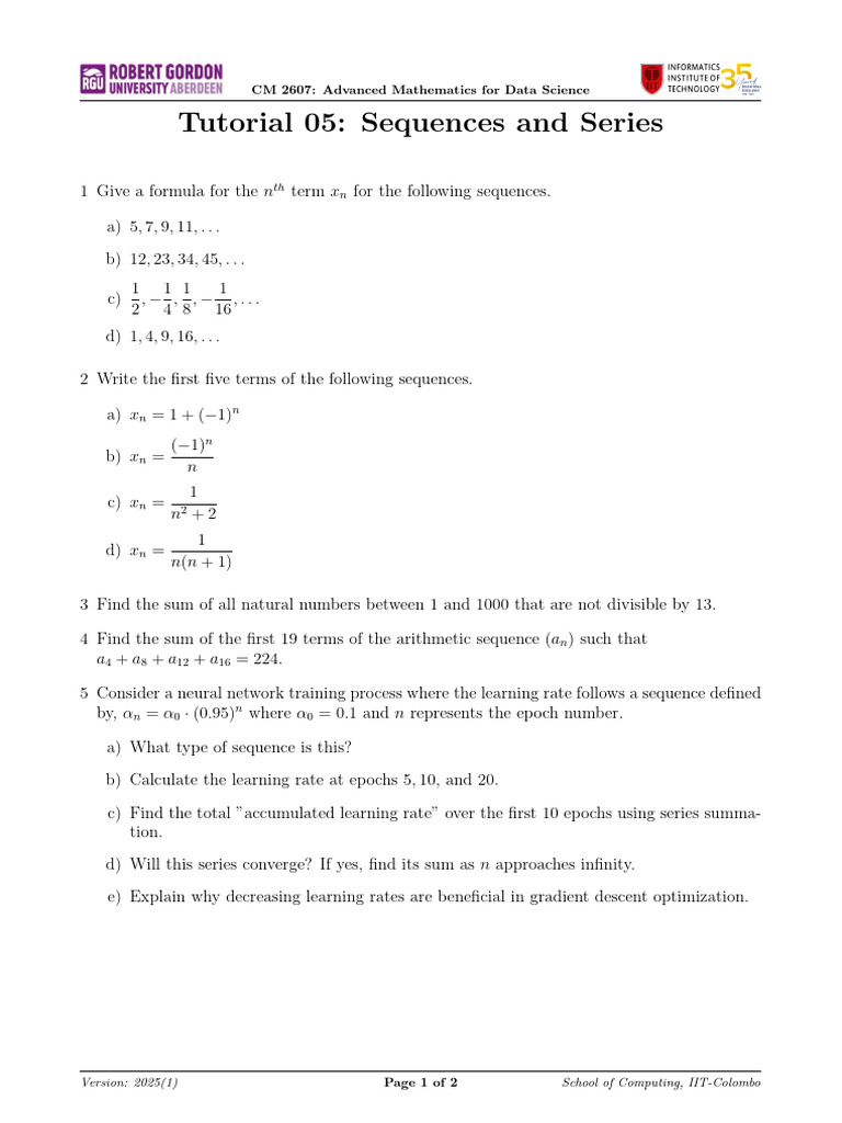Tutorial 05_Sequences and Series | PDF | Sequence | Mathematics