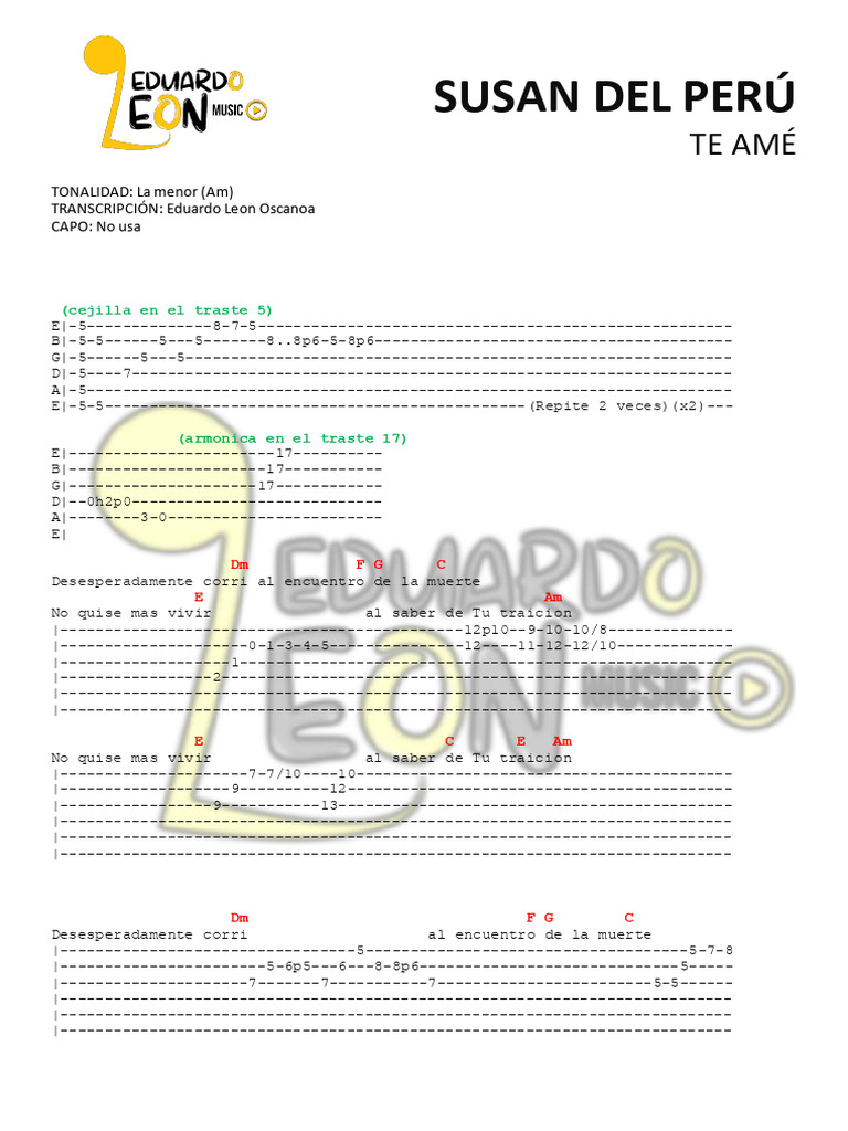 SUSAN DEL PERU - TE AME (TABS Y ACORDES) | PDF | Instrumentos de cuerda ...