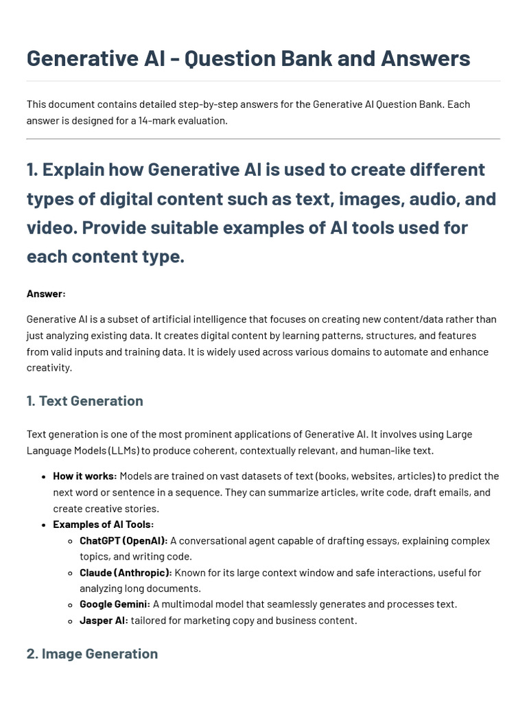 Gen Ai Questioon Bank First Sem Niat | PDF | Speech Synthesis ...