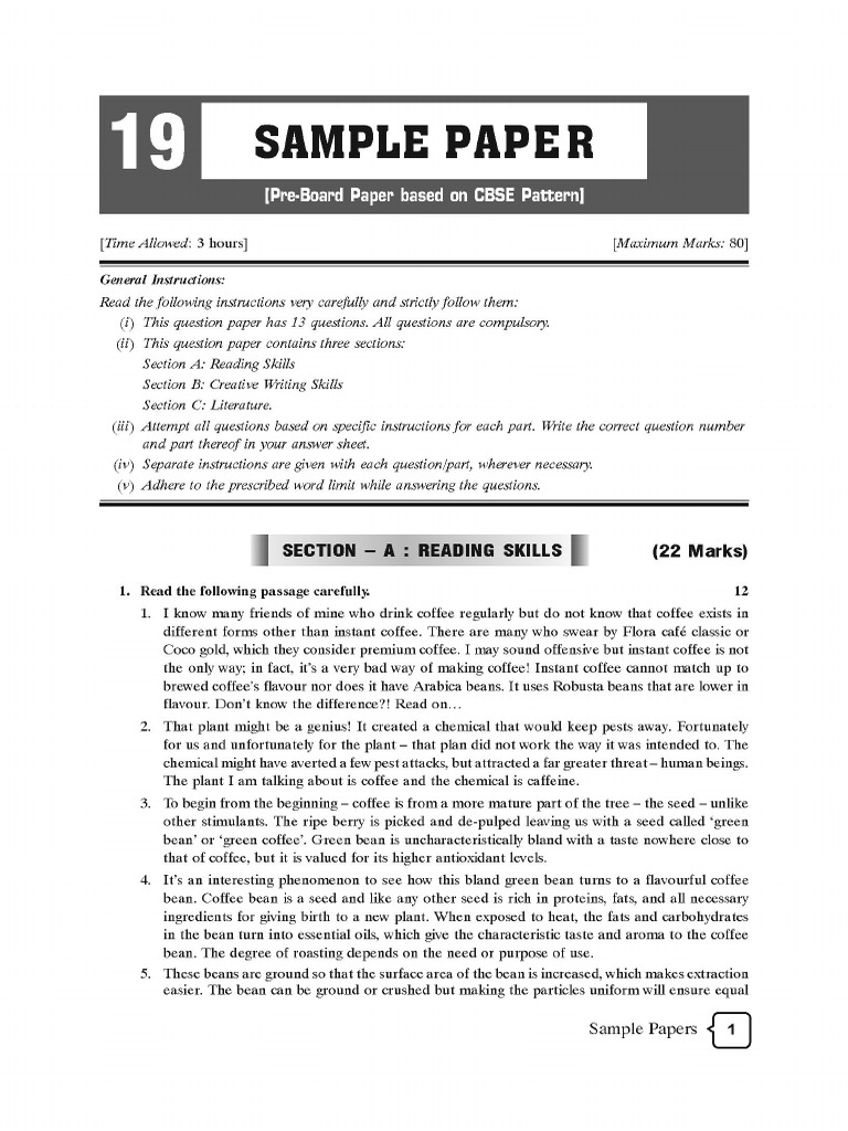 Cbse Cl12 Ead English Core Pre-board Paper 19 | PDF