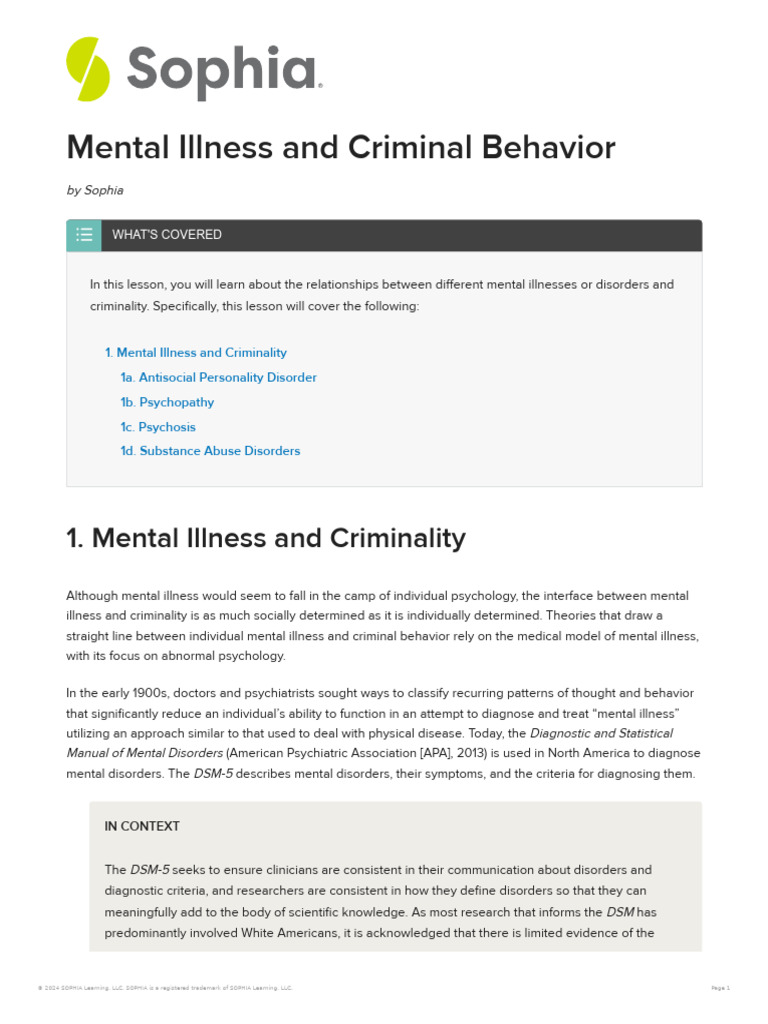 Mental Illness and Criminal Behavior | PDF | Psychopathy | Mental Disorder