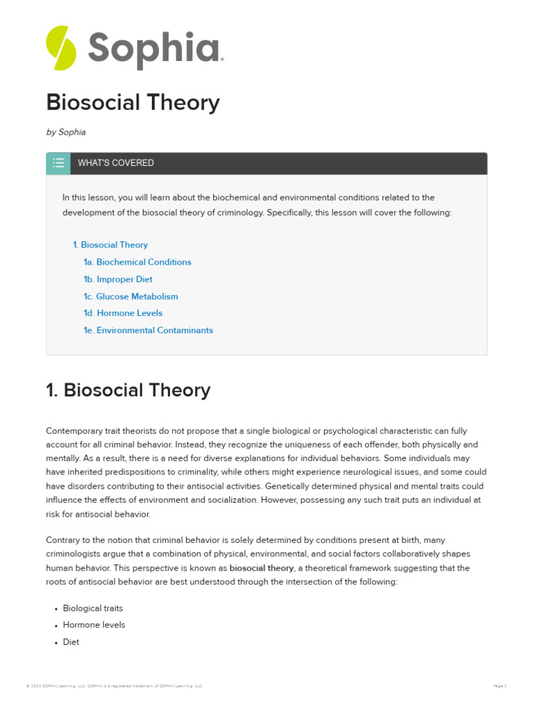 Biosocial Theory (1) | PDF | Premenstrual Syndrome | Antisocial ...
