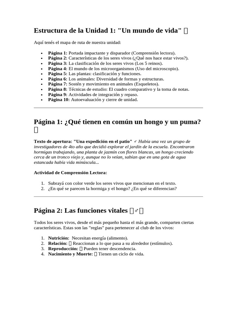 Estructura de La Unidad 1 CS NATURALES 4 | PDF | Plantas | Esqueleto