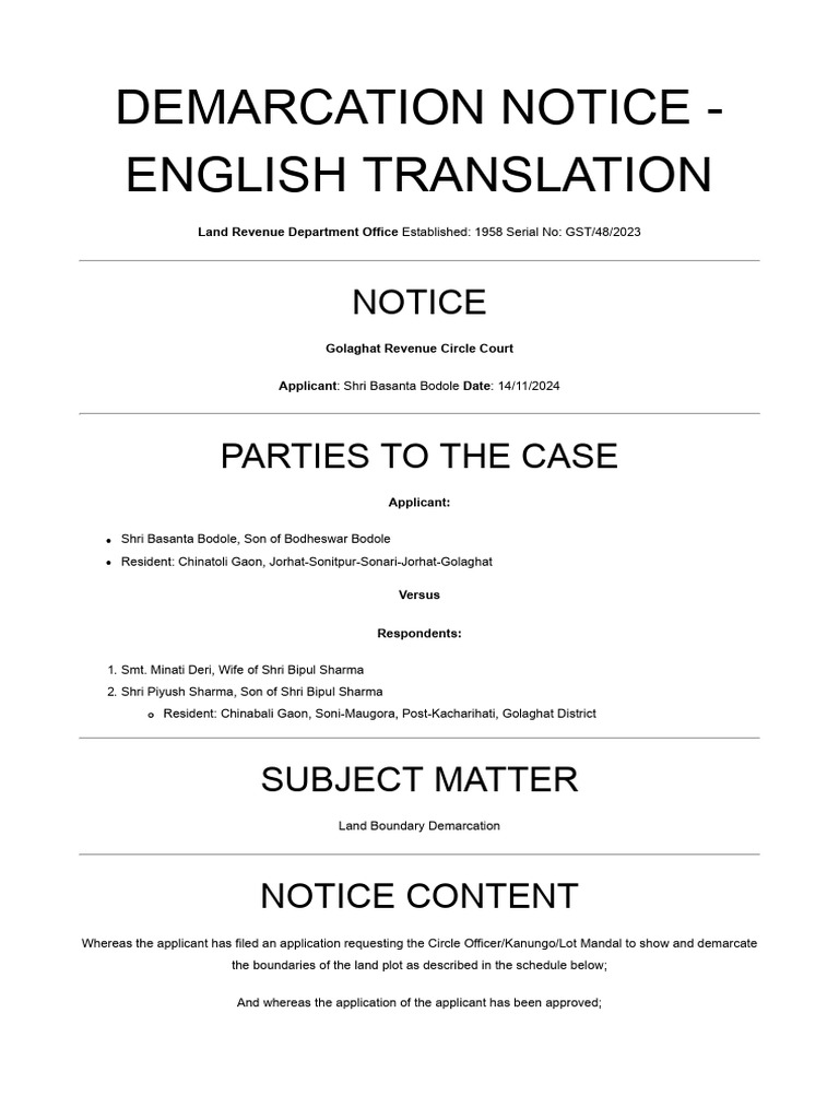 Demarcation Notice English | PDF