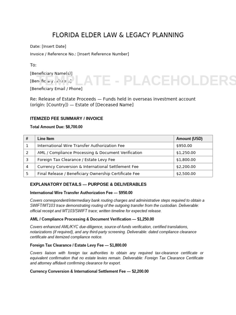 Legal_Fee_Template_Placeholders | PDF | Taxes | Receipt