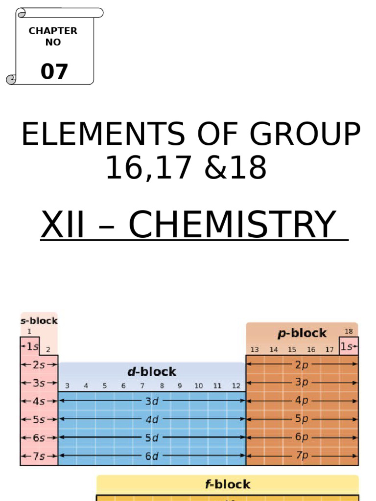 Elements of Group 16 17 & 18 | PDF | Chlorine | Sulfuric Acid