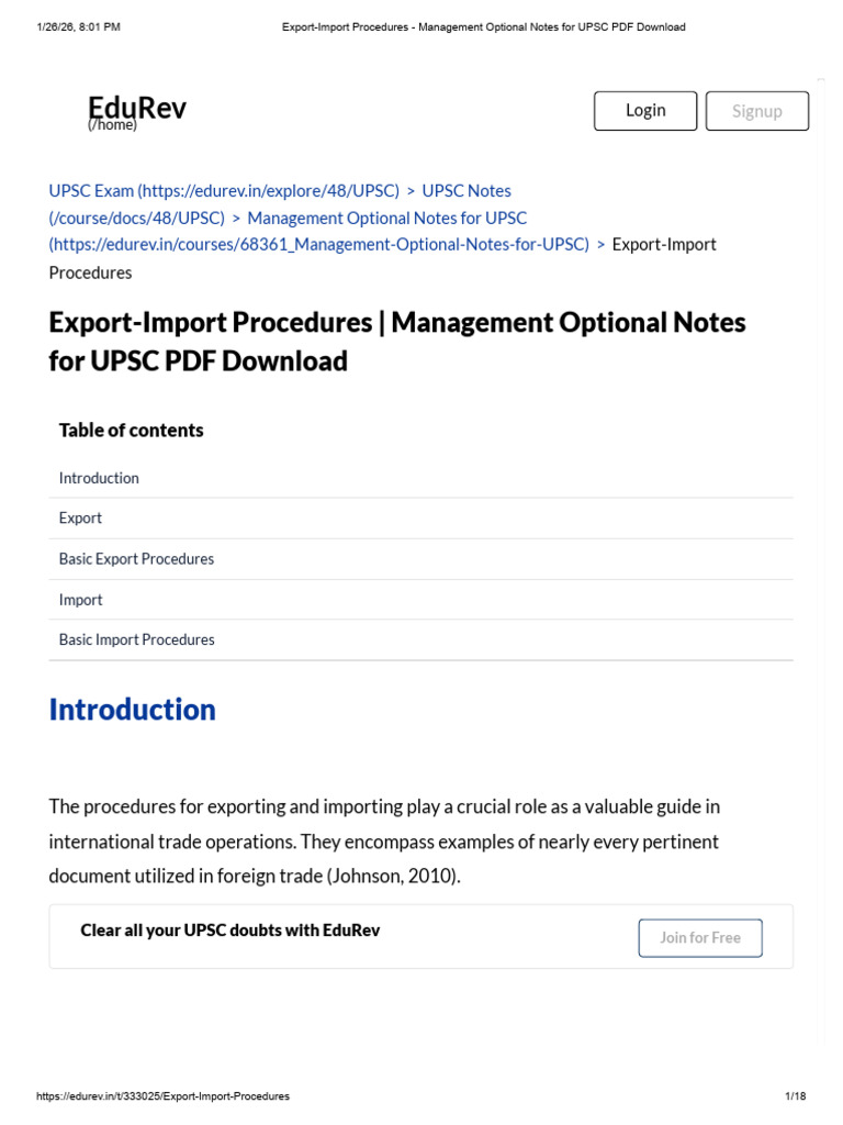 Export-Import Procedures - Management Optional Notes For UPSC PDF ...