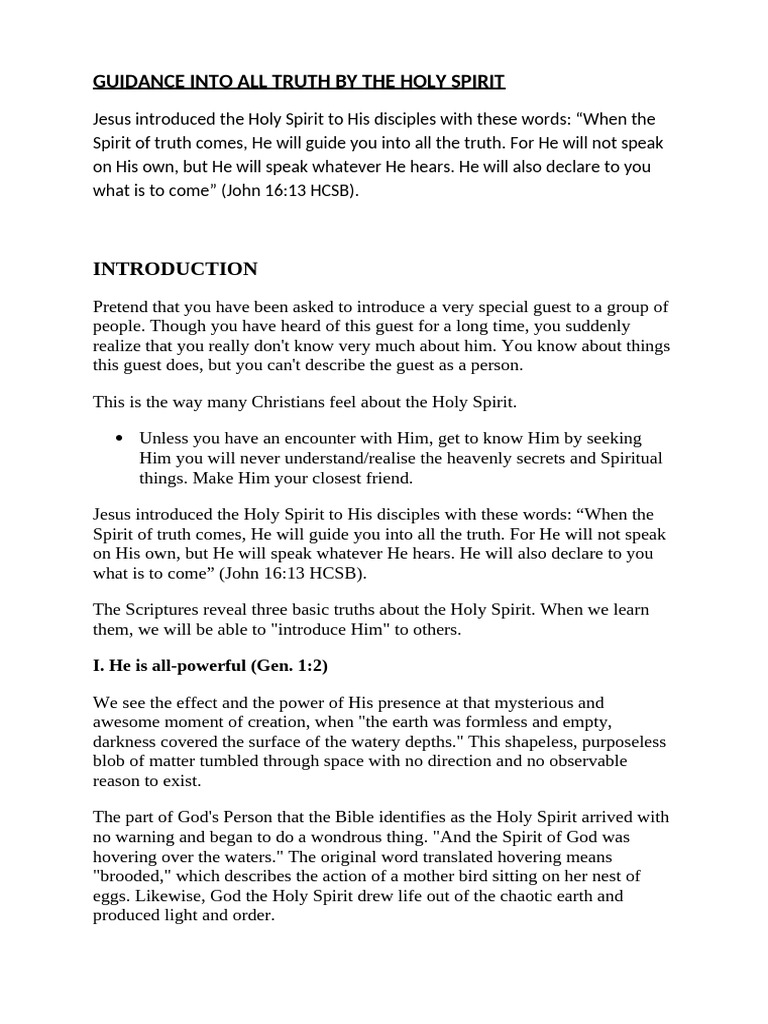 Guidance Into All Truth by The Holy Spirit | PDF | Jesus | Wisdom