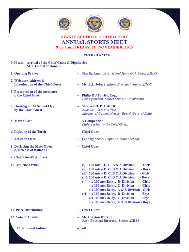 Annual Sports Meet 2025 Programme Sheet | PDF | Chess Theory | Chess