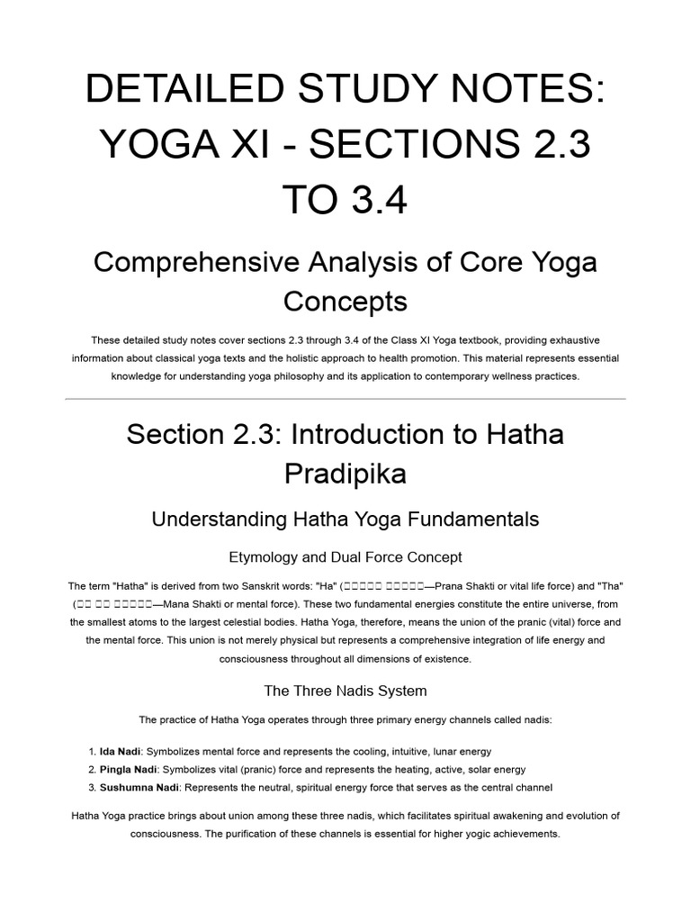 Yoga XI Study Notes 2.3-3.4 (1) | PDF | Human Body | Hatha Yoga