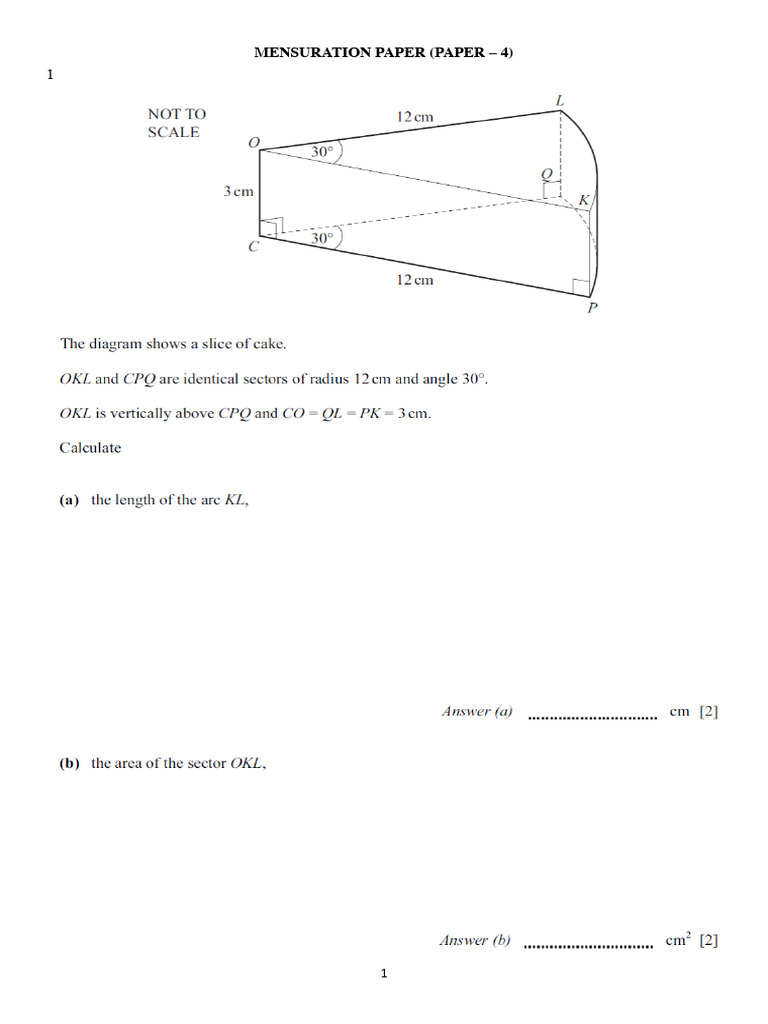 12.2 Mensuration Paper - 4 | PDF
