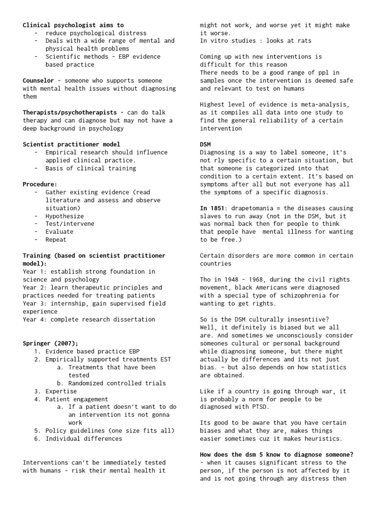 Introduction To Clinical Psych Notes | PDF | Anxiety | Cognitive ...