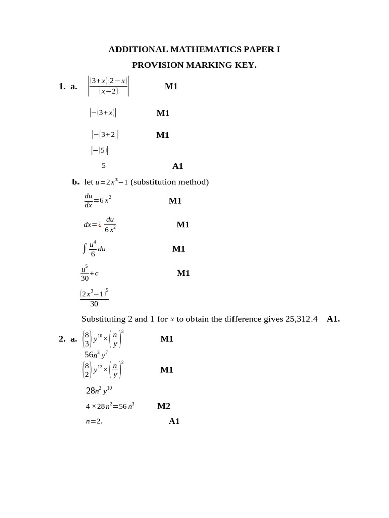 Marking Key Additional Maths 1 | PDF | Mathematics | Mathematical Analysis