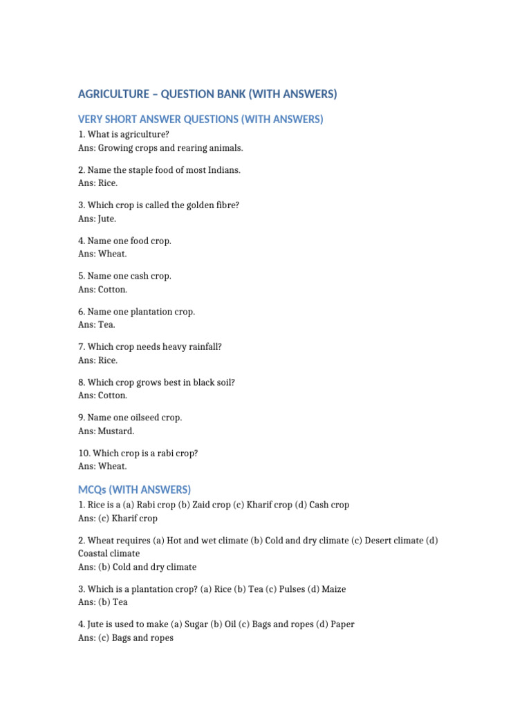 Agriculture Complete Question Bank With Answers | PDF