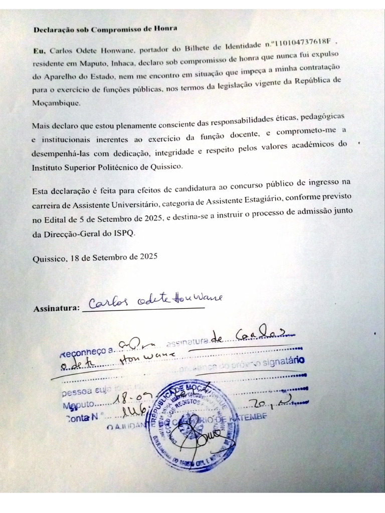 Declaracao Sobre Compromisso de Honra | PDF