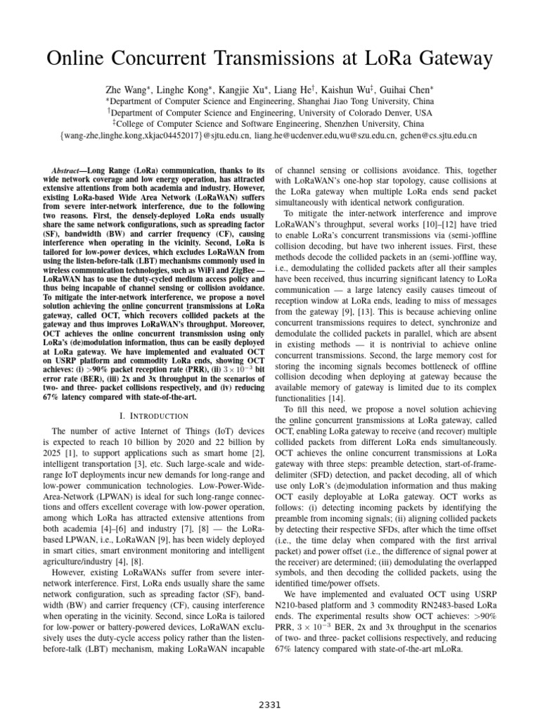 Online Concurrent Transmissions at LoRa Gateway | PDF | Data ...