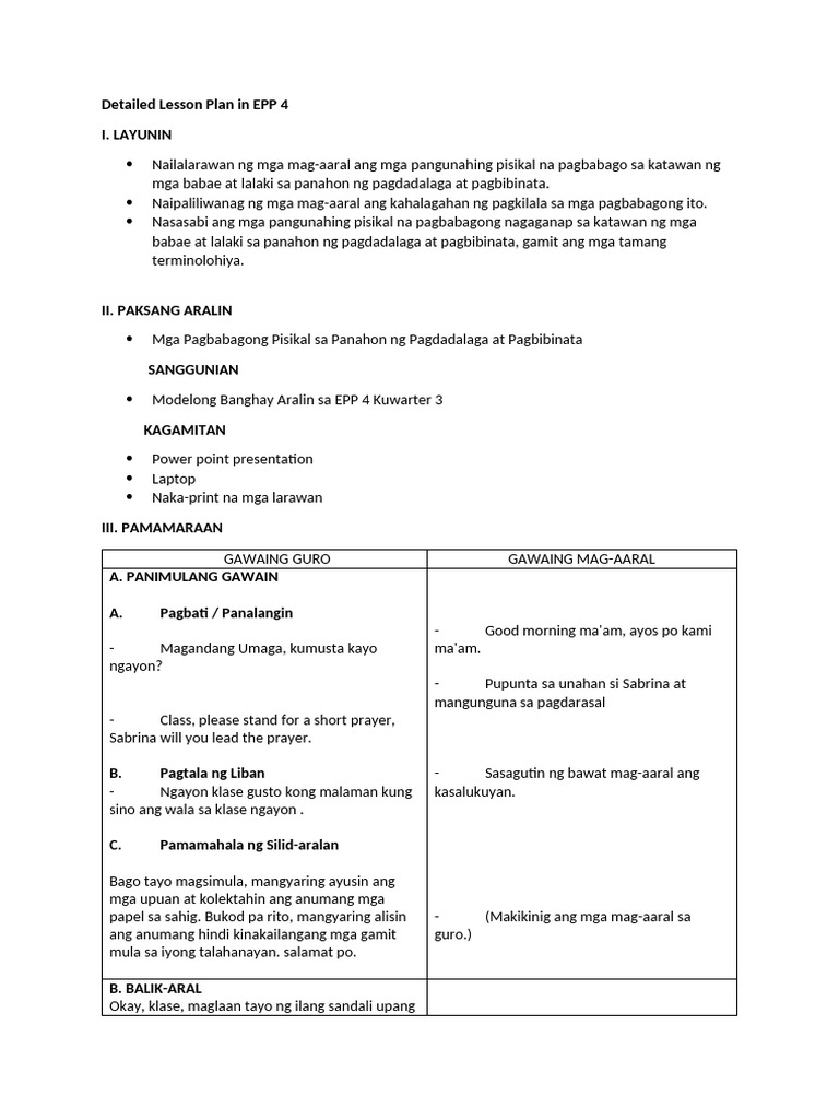 Detailed Lesson Plan in EPP 4 TG | PDF