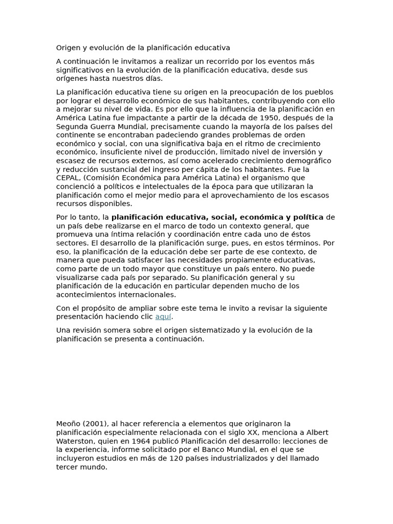 Origen y Evolución de La Planificación Educativa | PDF | Planificación ...