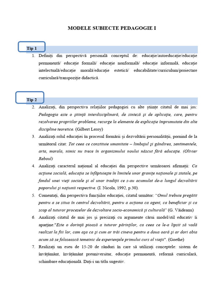 Modele Subiecte Posibile - 2025 | PDF