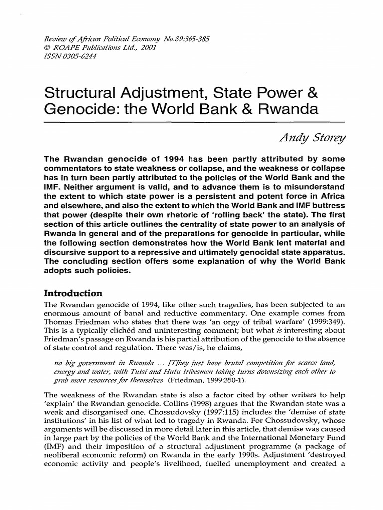 Structural Adjustment, State Power & Genocide: The World Bank & Rwanda ...