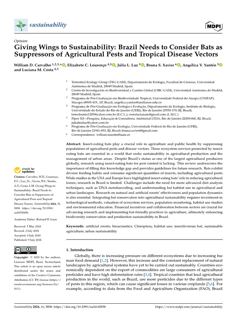 Bats in pest control in Brazil_Carvalho et al_Sustainability 2024 | PDF ...