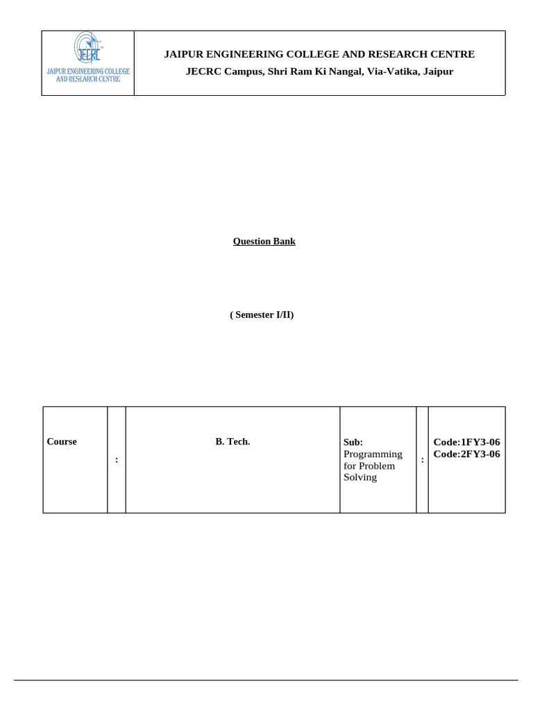 Question Bank Programme For Problem Solving | PDF | C (Programming ...
