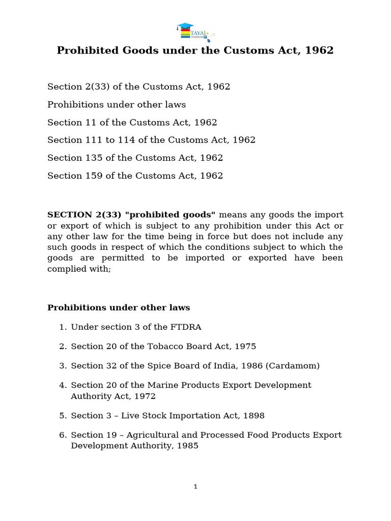Article - Prohibited Goods Under The Customs Act | PDF | Fine (Penalty ...