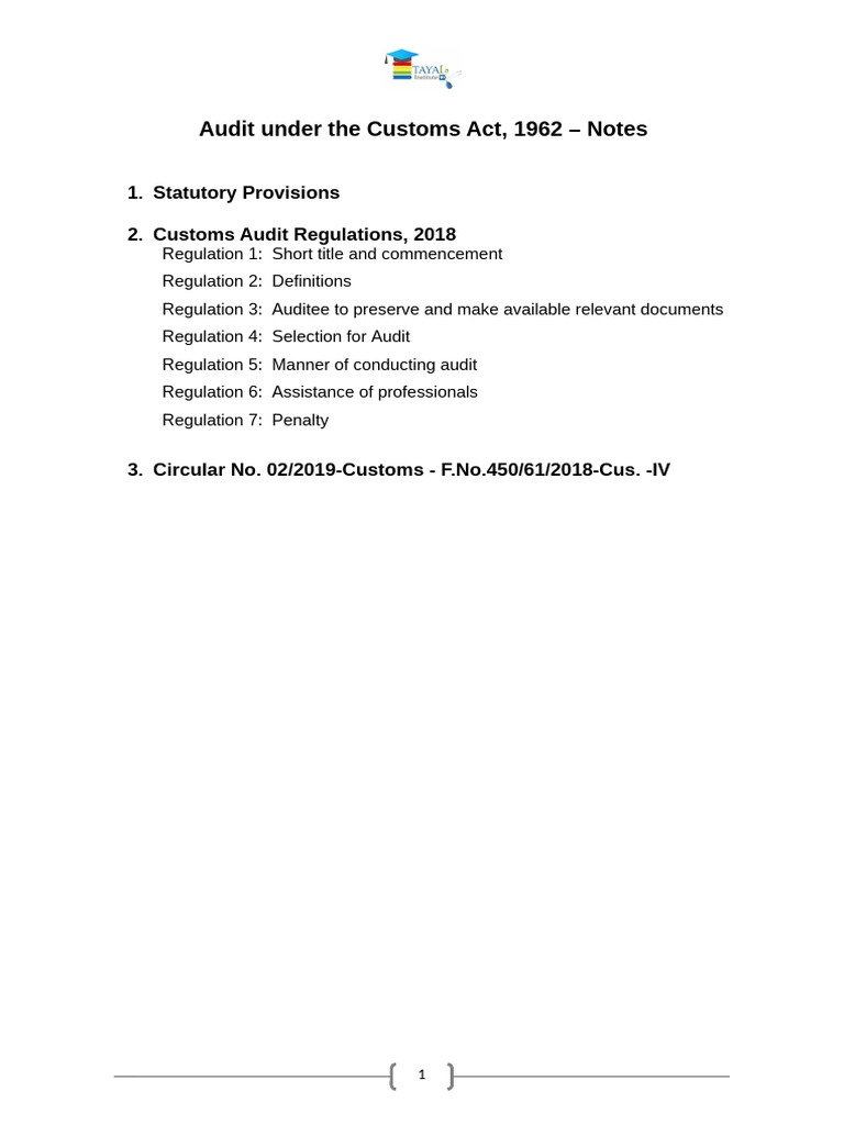 Audit Under The Customs Act - Notes | PDF | Audit | Auditor's Report
