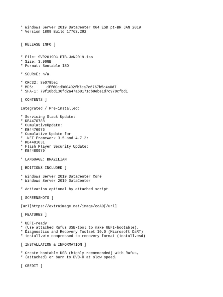 Windows Server 2016 DataCenter X64 ESD PT-BR JAN 2019 (Gen2) | PDF