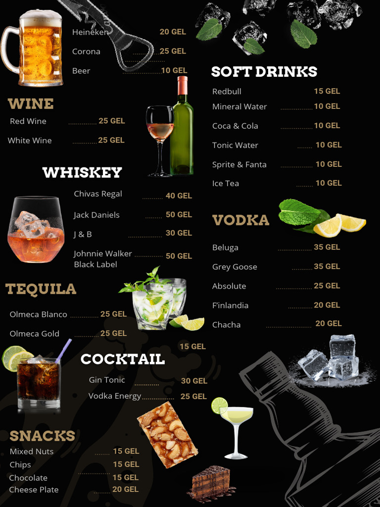 Black Gold Vintage Bar Menu | PDF