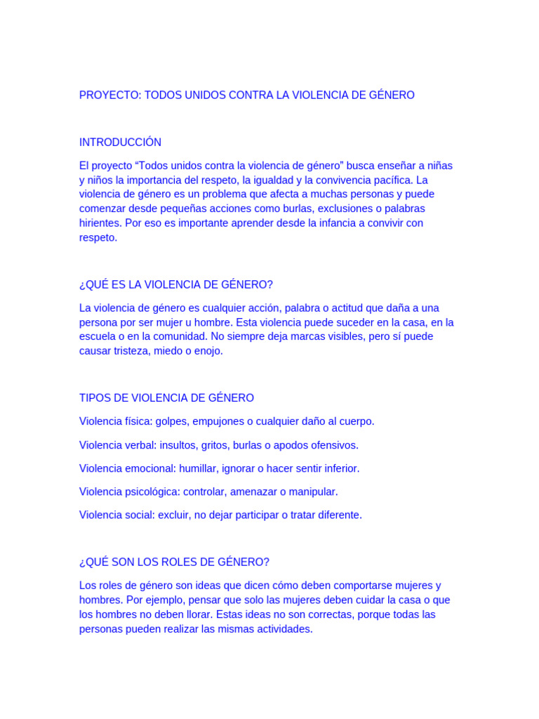 Todos Unidos Contra La Violencia de Genero 2 Hojas | PDF | Violencia ...