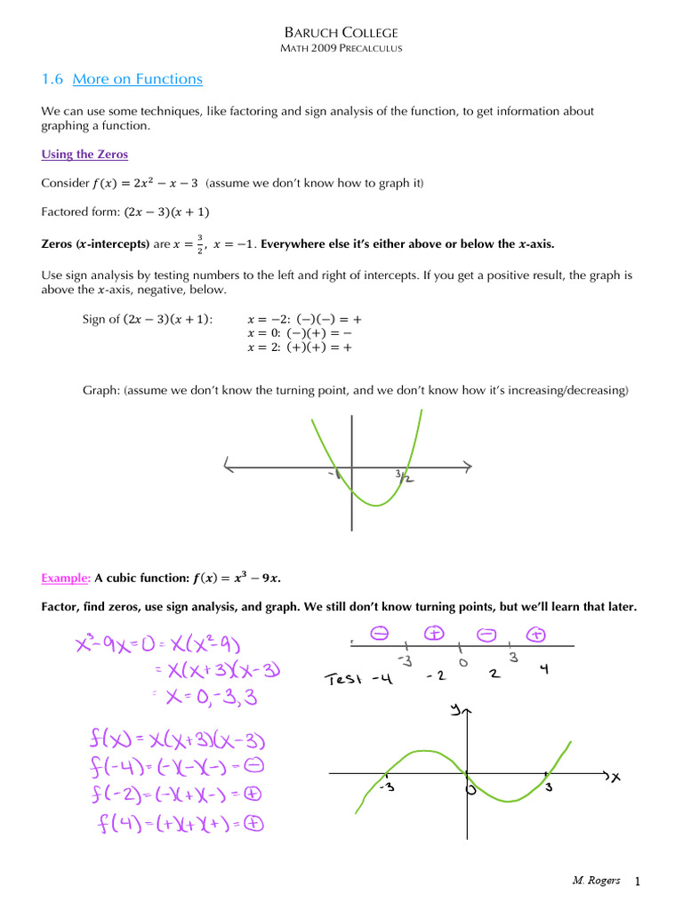 1.6 More on Functions Class Notes 2009 | PDF | Zero Of A Function ...