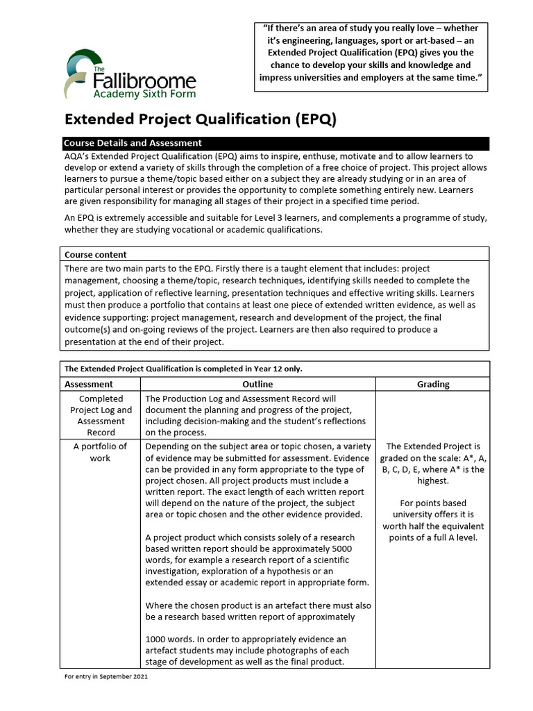 Epq 2021 - Copy | PDF | Educational Assessment | Vocational Education