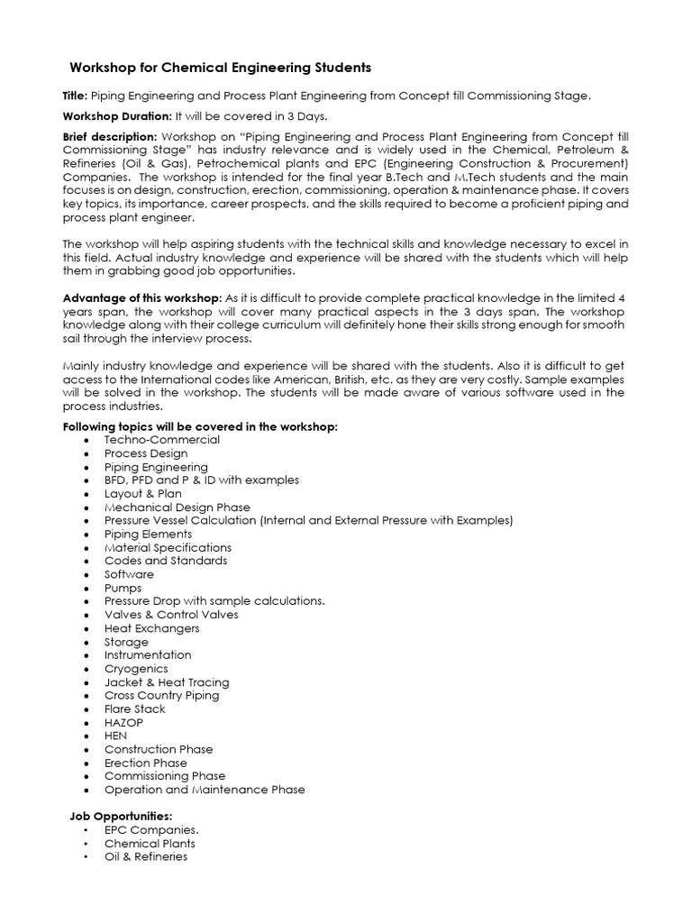 Workshop For Chemical Engineering Students General | PDF | Mechanical ...