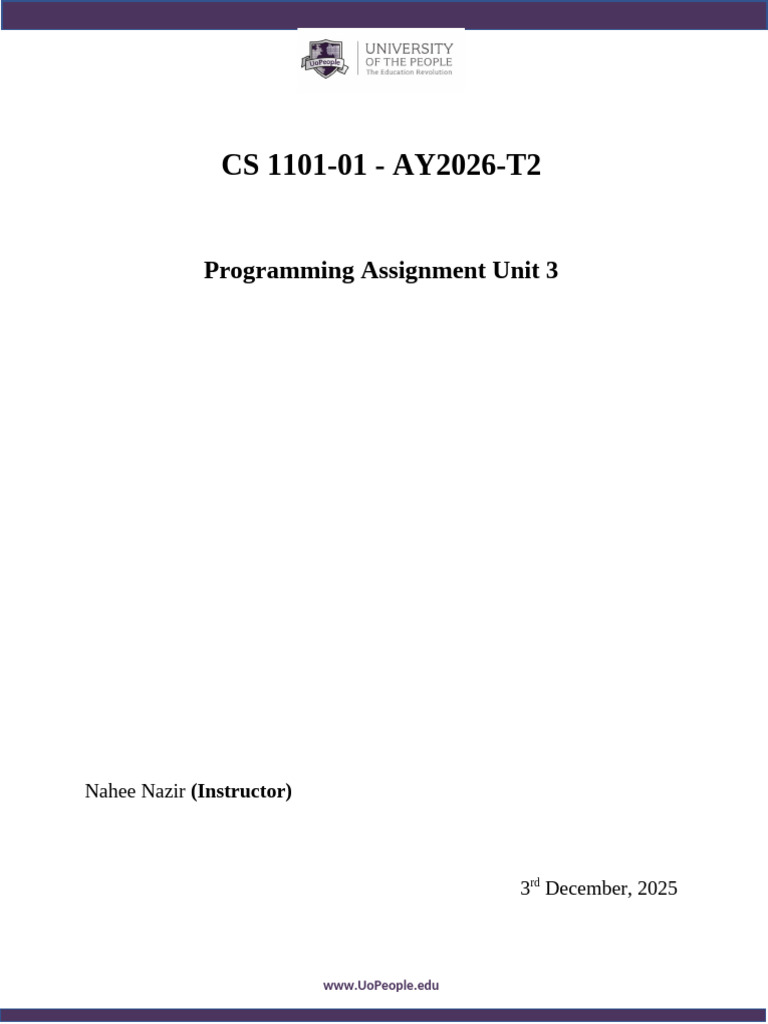 CS 1101-01-AY2026-T2 Programming Assignemn Unit 3 | PDF | Computer ...