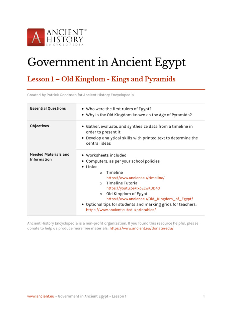 Lesson 1 - Old Kingdom - Kings & Pyramids | PDF | Ancient Egypt