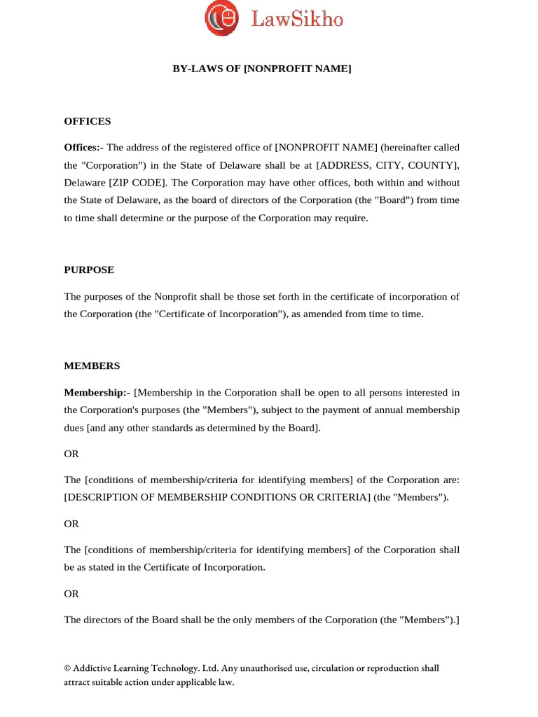 By-Laws Nonprofit Nonstick de - Sample | PDF | Quorum | Committee