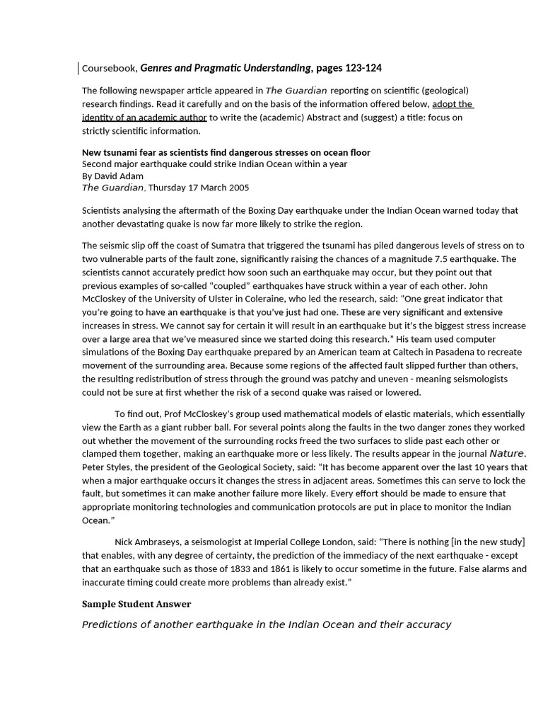 ABSTRACT Coursebook Material | PDF | Earthquakes | Seismology