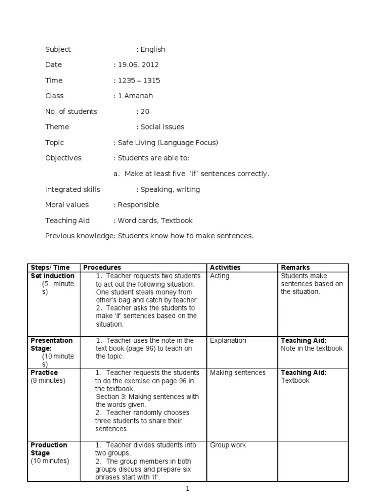 Lesson Plan English Form 2