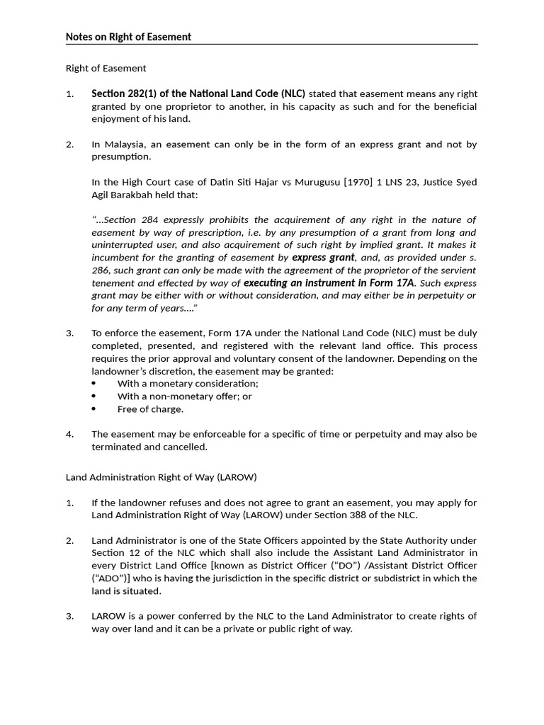 Notes on Right of Easement | PDF | Easement | Justice