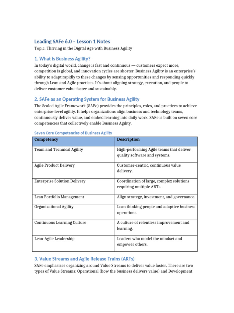 Leading SAFe 6.0 Lesson1 Notes | PDF | Agile Software Development ...