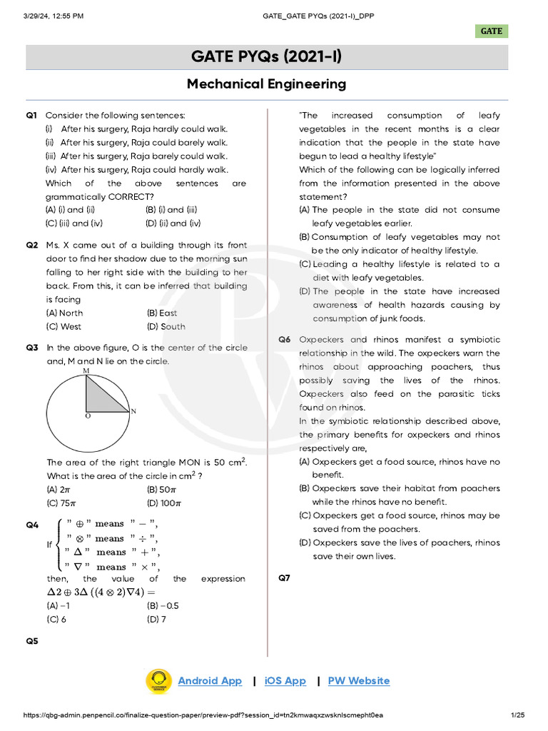 Gate 2021 Pyq Set 1&2 | PDF | Eigenvalues And Eigenvectors | Viscosity