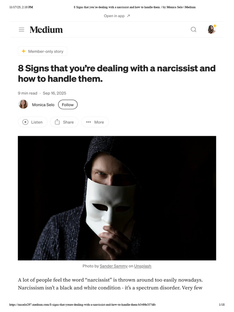 8 Signs That You'Re Dealing With A Narcissist and How To Handle | PDF ...