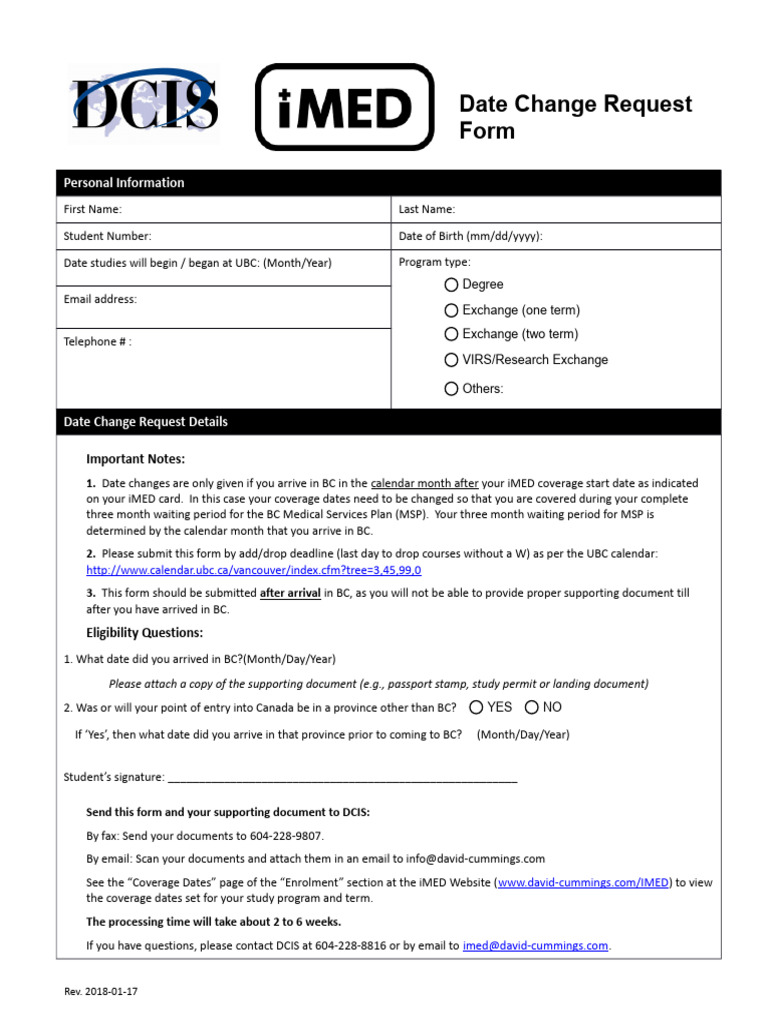 DCISChangeDatesForm Fillable | PDF | Government And Personhood
