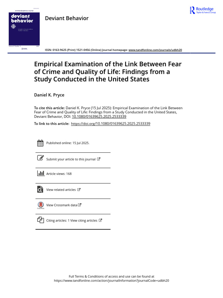 Empirical Examination of the Link Between Fear of Crime and Quality of ...